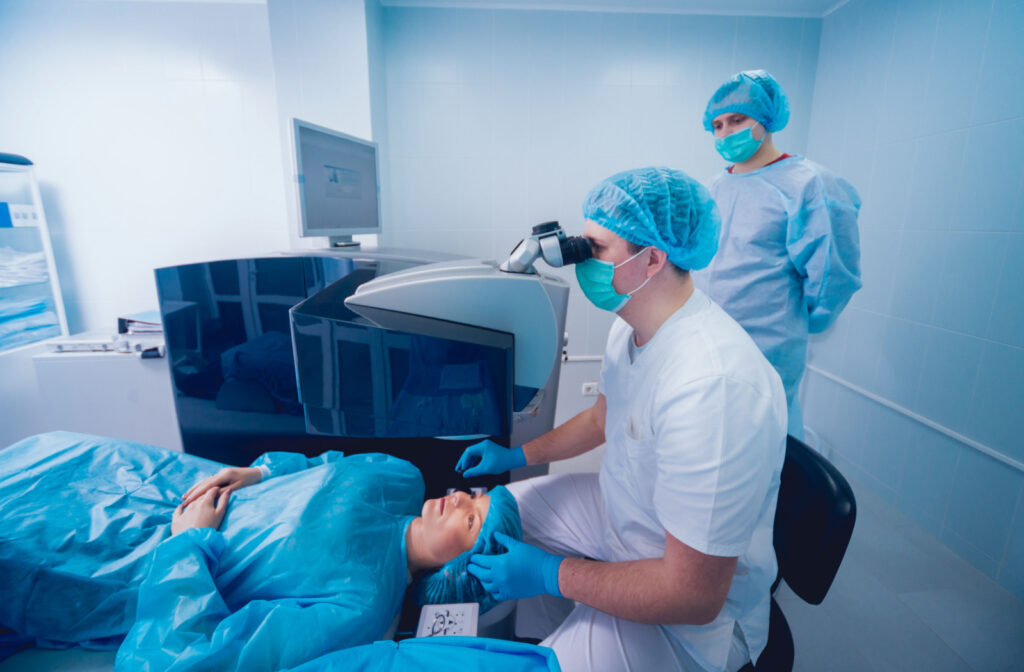 A woman undergoing LASIK to correct her vision.